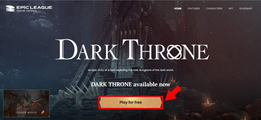 Dark Throne公式ページのplay for freeをクリックする